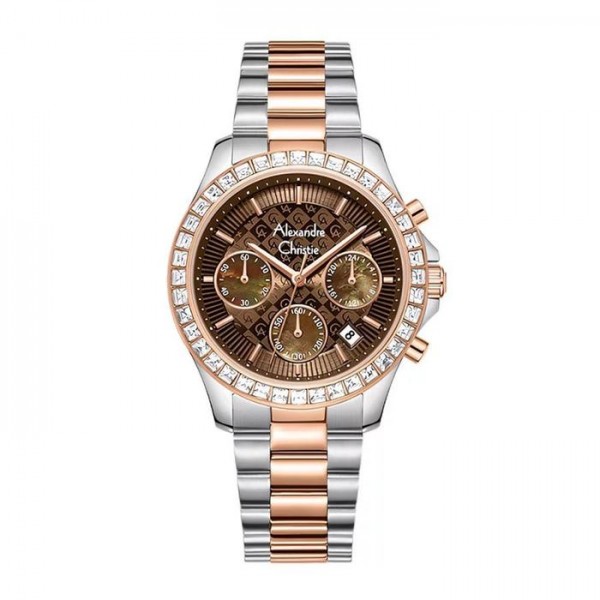 Alexandre Christie AC 6696 Silver Rosegold Brown Steel Lady MCFTRBO Alexandre Christie AC 6696 Silver Rosegold Brown Steel Lady MCFTRBO